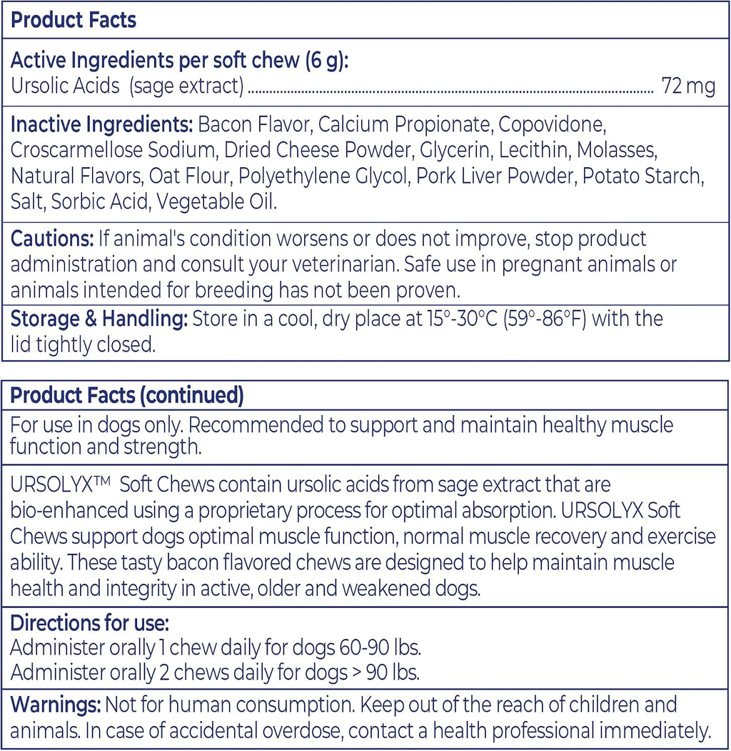 URSOLYX Soft Chews for Dogs, Large Breed, Muscle Support, 60 Count | Ursolic acid supplement to rebuild muscle strength & mobility in senior, active or recovering dogs, 2 Month Supply
