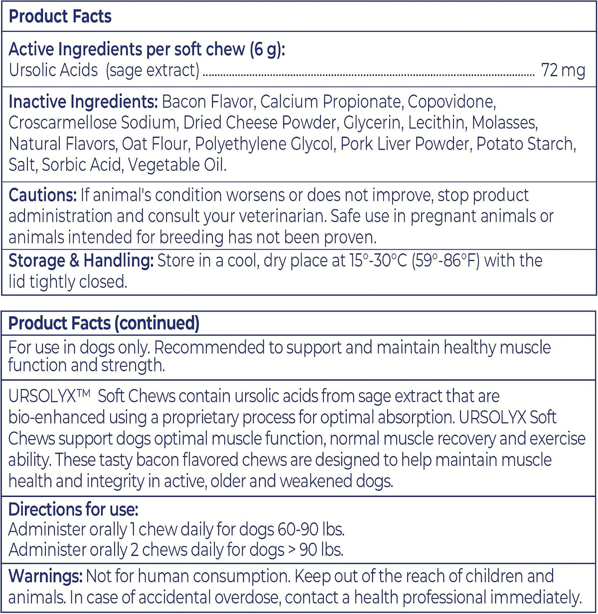 URSOLYX Soft Chews for Dogs, Large Breed, Muscle Support, 60 Count | Ursolic acid supplement to rebuild muscle strength & mobility in senior, active or recovering dogs, 2 Month Supply