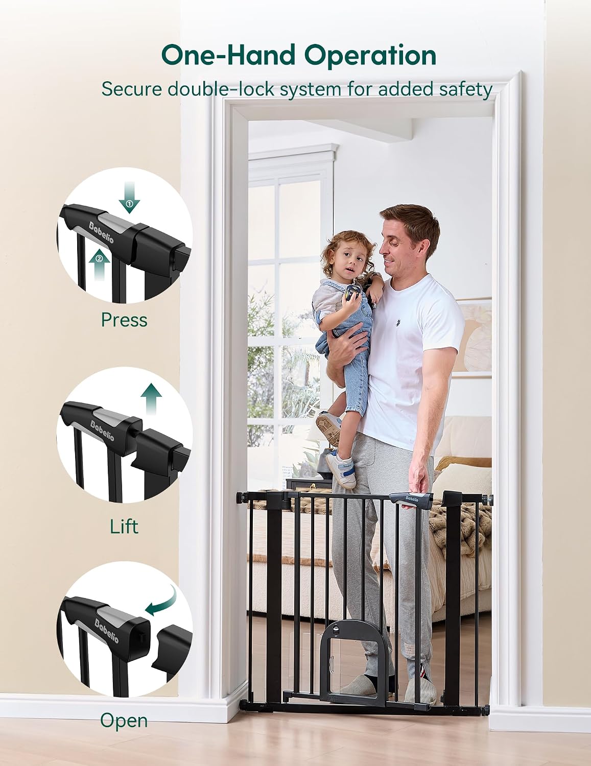 Babelio Baby Gate with Adjustable Cat Door, CatPrivilege III, 29-43"