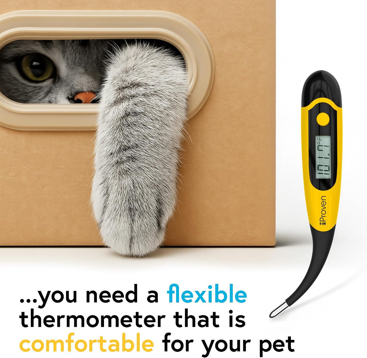 iProven Dog & Cat Thermometer for Fast and Accurate Fever Detection | Comfortable Flexible Tip, Waterproof Pet Thermometer, Quick Readings in 20 sec, Whelping and veterinary supply, DTK-117Y