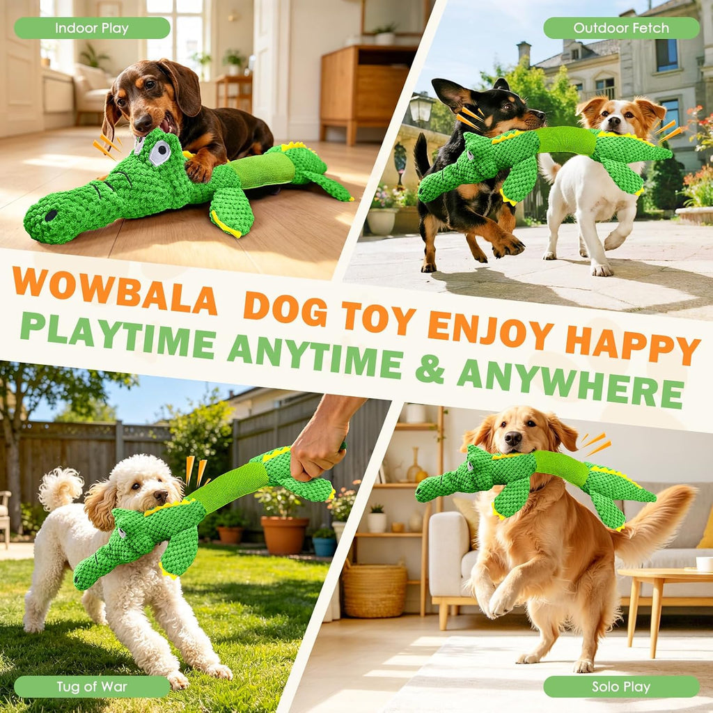 WOWBALA Dog Squeaky Toys Stretchable Crocodile for Interactive Tug of War | 24-31in Plush Chew Toy with Squeaker & Crinkle Paper, Pineapple Cotton, Ideal for Puppy Small Medium Dogs Indoor Outdoor Play