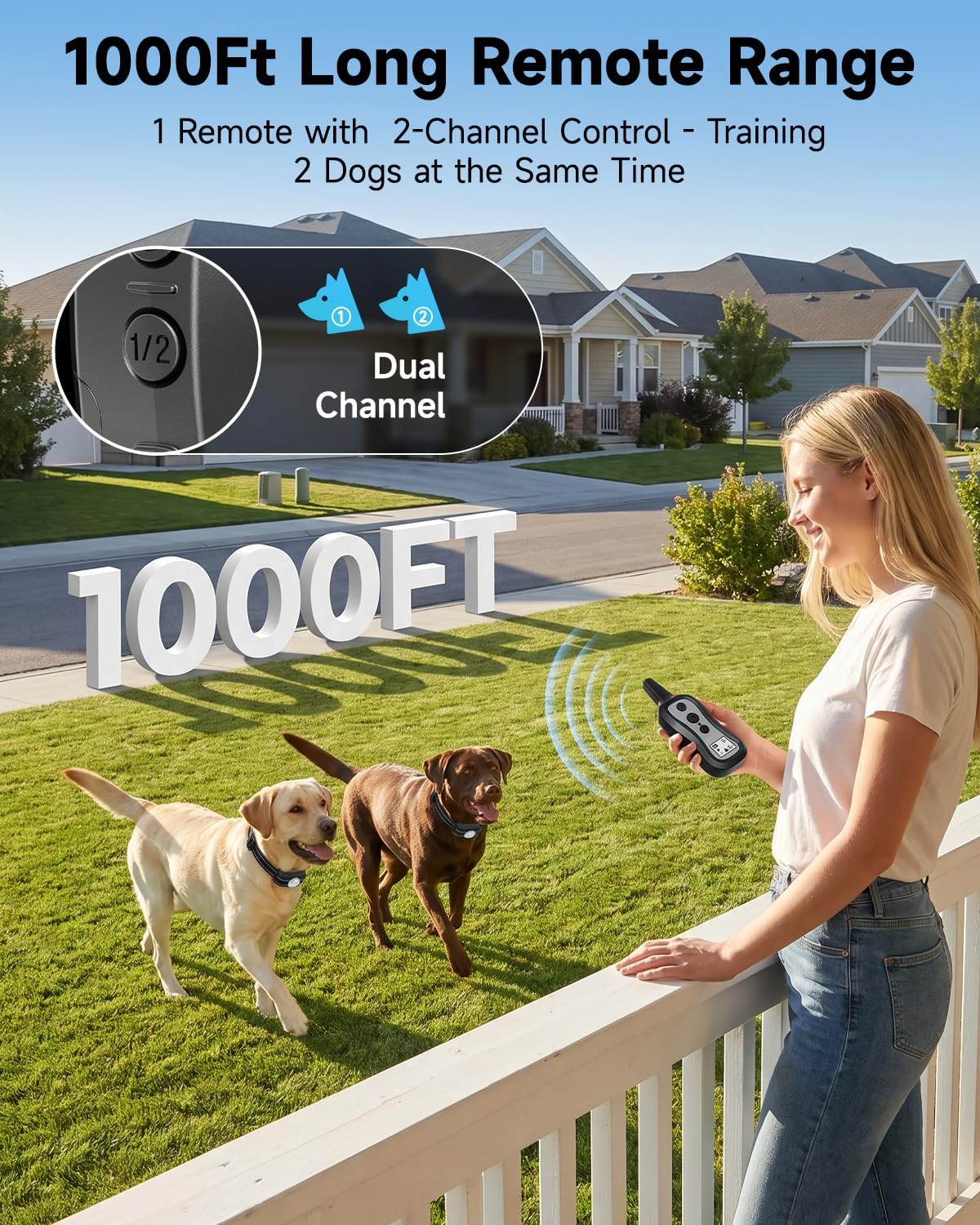 PATPET Dog Training Collar Shock Collar with Remote - 3 Training Modes, Beep, Vibration and Shock, Up to 1000 ft Remote Range, Rainproof for Small Medium Large Dogs | 1000Ft Waterproof Shock Collar for Dogs, 3 Training Modes(Beep,Vibration,Shock) for 15-1
