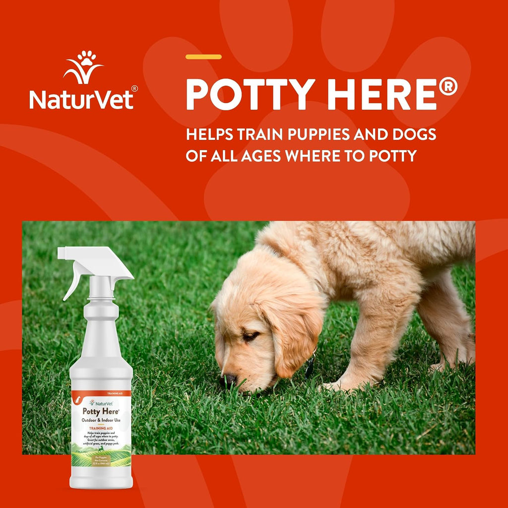 NaturVet Potty Here Training Aid Spray for Puppies and Dogs - 32 oz | Train Puppies & Dogs Where To Potty, Formulated For Indoor & Outdoor Use