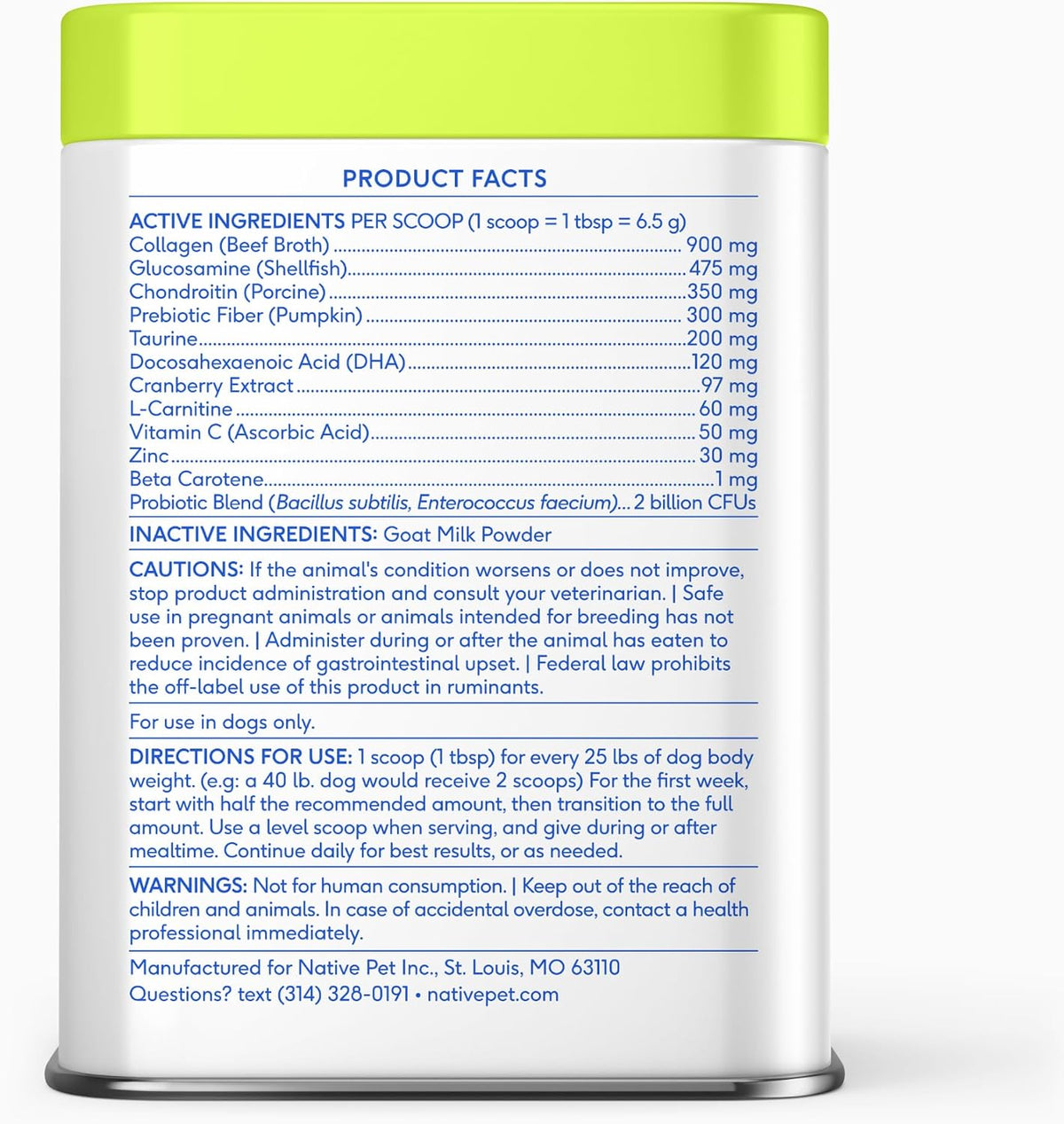 Native Pet The Daily Dog Vitamins & Supplements - 11-in-1 Multivitamin for Dogs - Daily Powder Supplement with Probiotics, Collagen - 60 Scoops