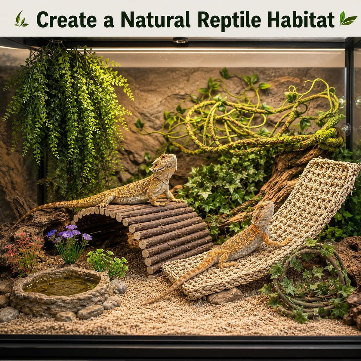 RUNANIA Bearded Dragon Tank Accessories, 10 PCS Reptile Hammock Plants Bridge Jungle Climber Vines for Snakes Bearded Dragon Chameleon Gecko Lizard