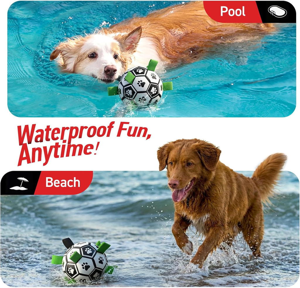 QDAN Dog Toys Dog Balls, 6 Inch Dog Soccer Ball with Straps, Herding Balls | Dog Birthday Toy, Balls for 20-40lbs Dogs, Outdoor Puppy Toys to Keep Them Busy, Interactive Toy for Tug, Pool Water Toy Ball