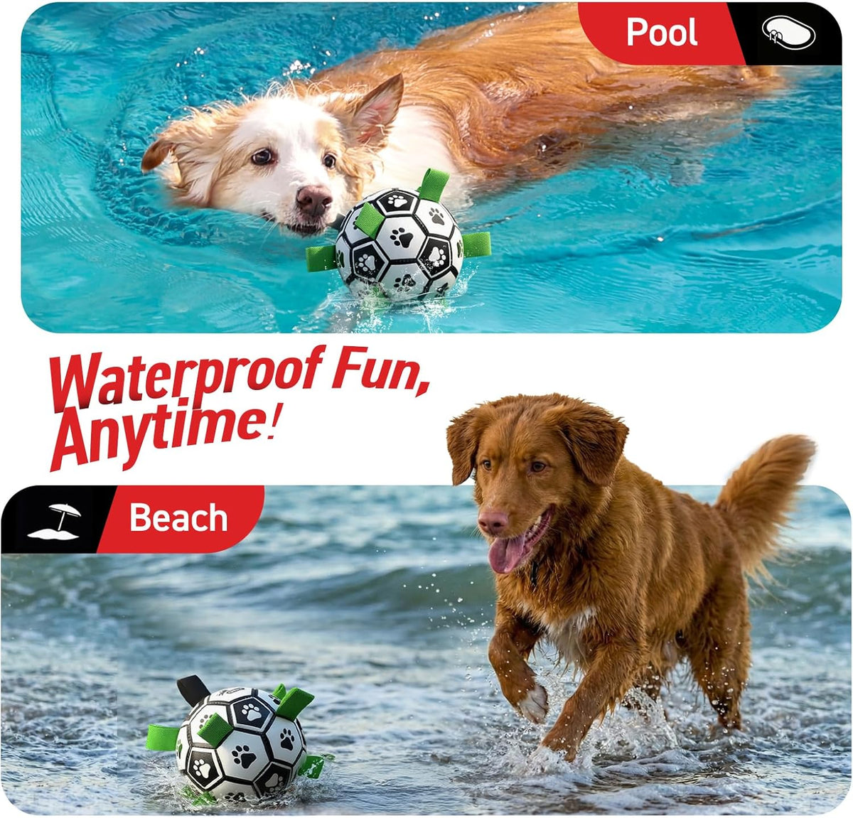 QDAN Dog Toys Dog Balls, 6 Inch Dog Soccer Ball with Straps, Herding Balls | Dog Birthday Toy, Balls for 20-40lbs Dogs, Outdoor Puppy Toys to Keep Them Busy, Interactive Toy for Tug, Pool Water Toy Ball
