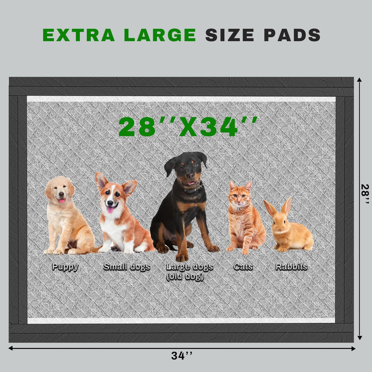 Charcoal Puppy Pads 28x34 Inches Extra Large Dog Pee Pads Odor-Control & Leak-Proof Disposable Pet Training Black New Edge-Wrapping Thicken Potty Pad for Dogs, Cats, Rabbits (30 Pieces)
