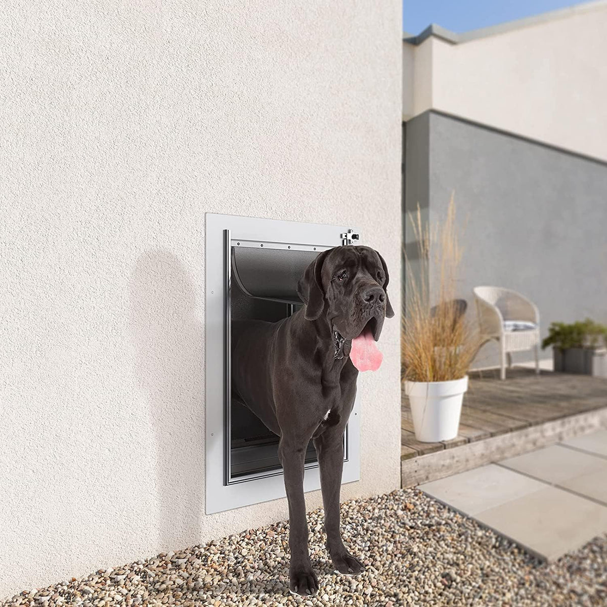 Baboni Pet Door for Wall,3-Flap,Steel Frame and Telescoping Tunnel, Aluminum Lock, Double Flap Dog Door and Cat Door, Strong and Durable (Pets Up to 100 Lb) -Large