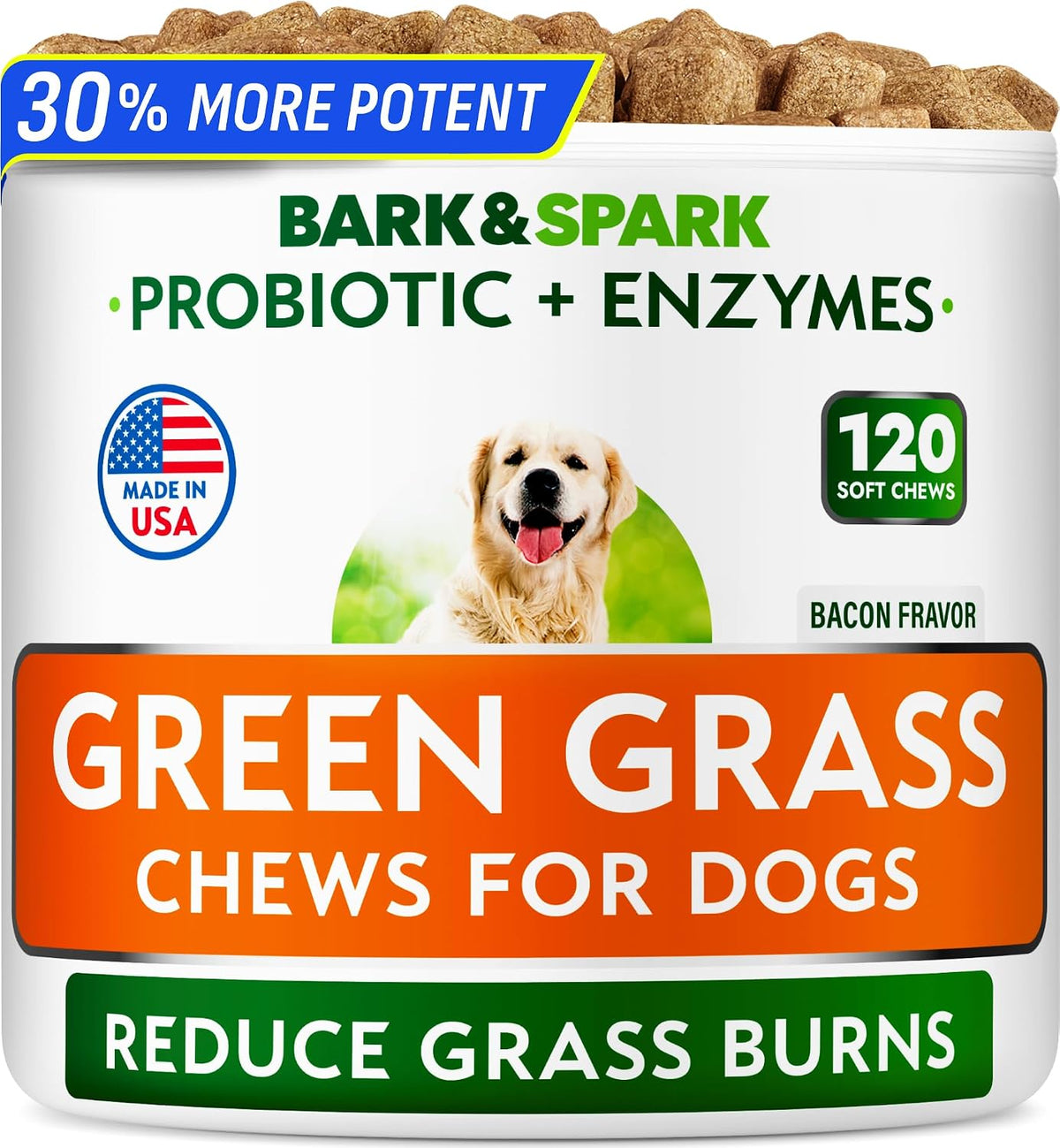 BARK&SPARK Probiotics for Dogs - Digestive Health Supplement Chews | Pet Dog Probiotics - Fiber & Enzymes - Diarrhea Gas Treatment Upset Stomach Relief - Allergy & Itchy Skin - 120Ct Chicken