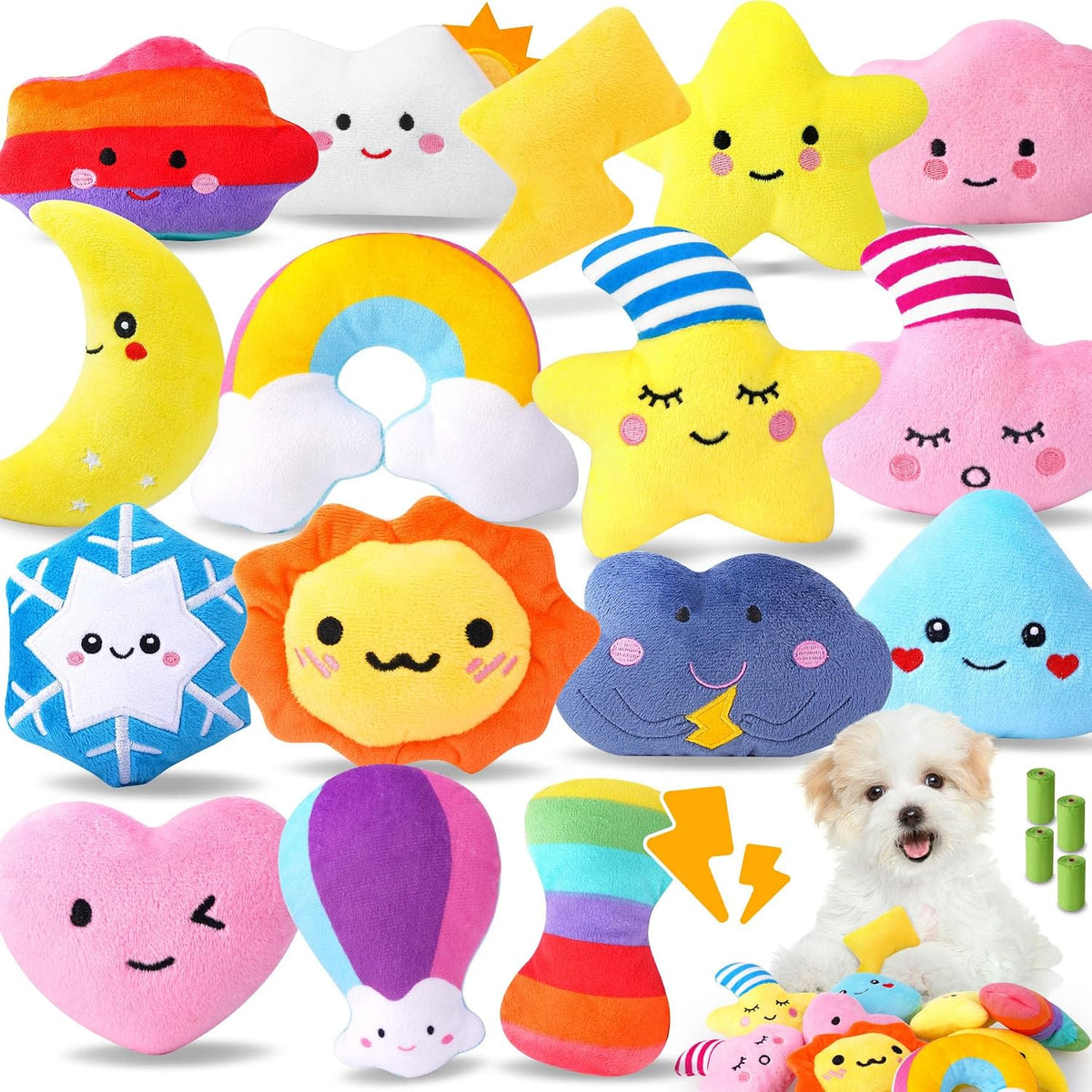 20-Pack Plush Squeaky Dog Toys for Small Dogs | 16 Plush Toys,4 Dog Bags,Built-In Squeakers,Keeps Dogs Busy,Boredom Relief