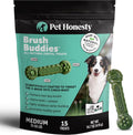 Pet Honesty Brush Buddies Vet Backed Dog Dental Chews, 15 Count | Award winning dog teeth cleaning chews for dogs 25-50 lbs, last 2x longer, no cellulose fillers, reduce plaque & tartar