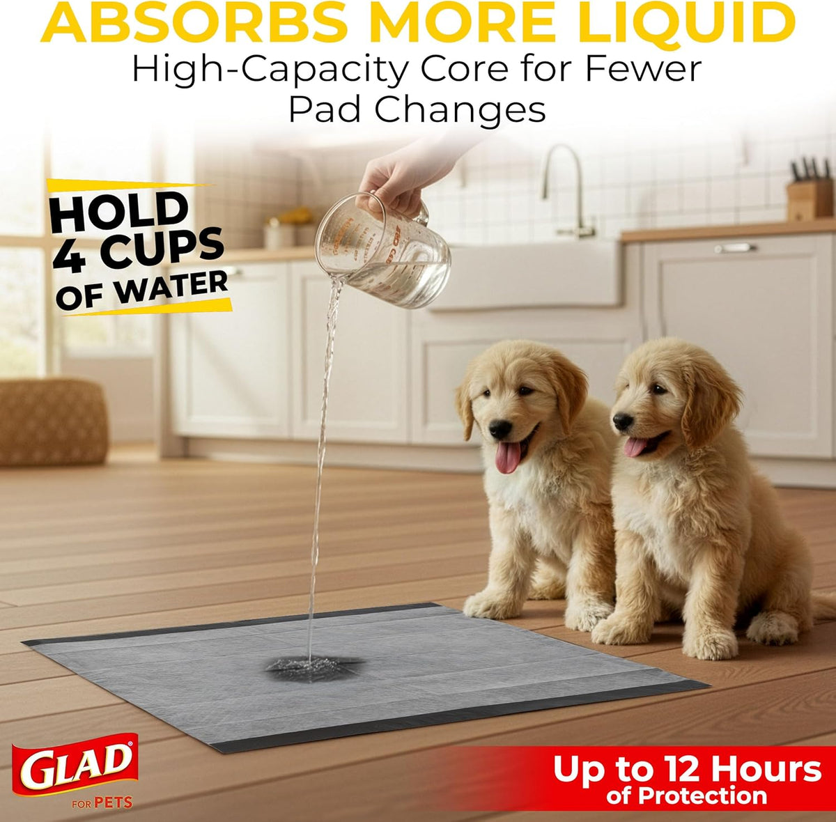 Glad for Pets Activated Carbon Disposable Dog Training Pads, 100 Count | Ideal for puppies, senior dogs, incontinence, and post-surgery, ultra-absorbent, keeps floors & crates dry, 23 x 23 in