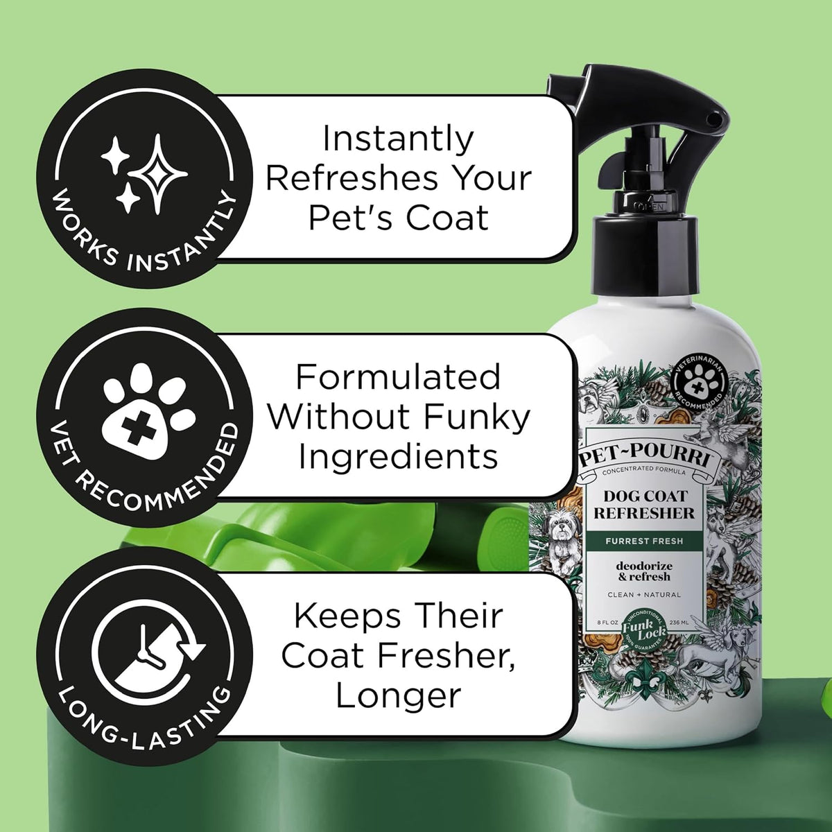 Poo-Pourri Furrest Fresh Dog Deodorizing Spray, 8 Fl Oz Grooming Perfume for Dog Coat, Pet Odor Neutralizer with Essential Oils, Vet Recommended, Paraben & Sulfate-Free Fir, Amber, & Cedarwood Scent