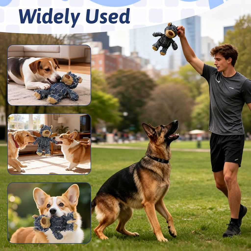 MAXBECK Dog Companion for Heavy Chewers- Indestructible Robust Bear Dog Toy, Resistant Squeaky Dog Toys for Heavy Chewers, Unbreakable Stuffed Plush Dog Toys for Aggressive Chewers (A-Navy)