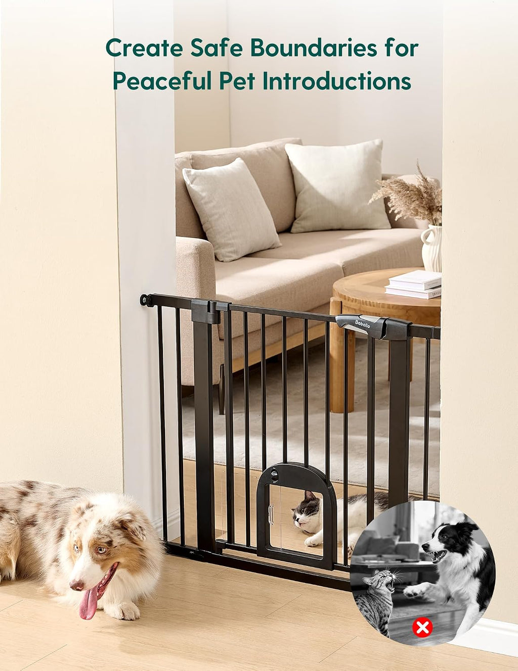 Babelio Baby Gate with Adjustable Cat Door, CatPrivilege III, 29-43"