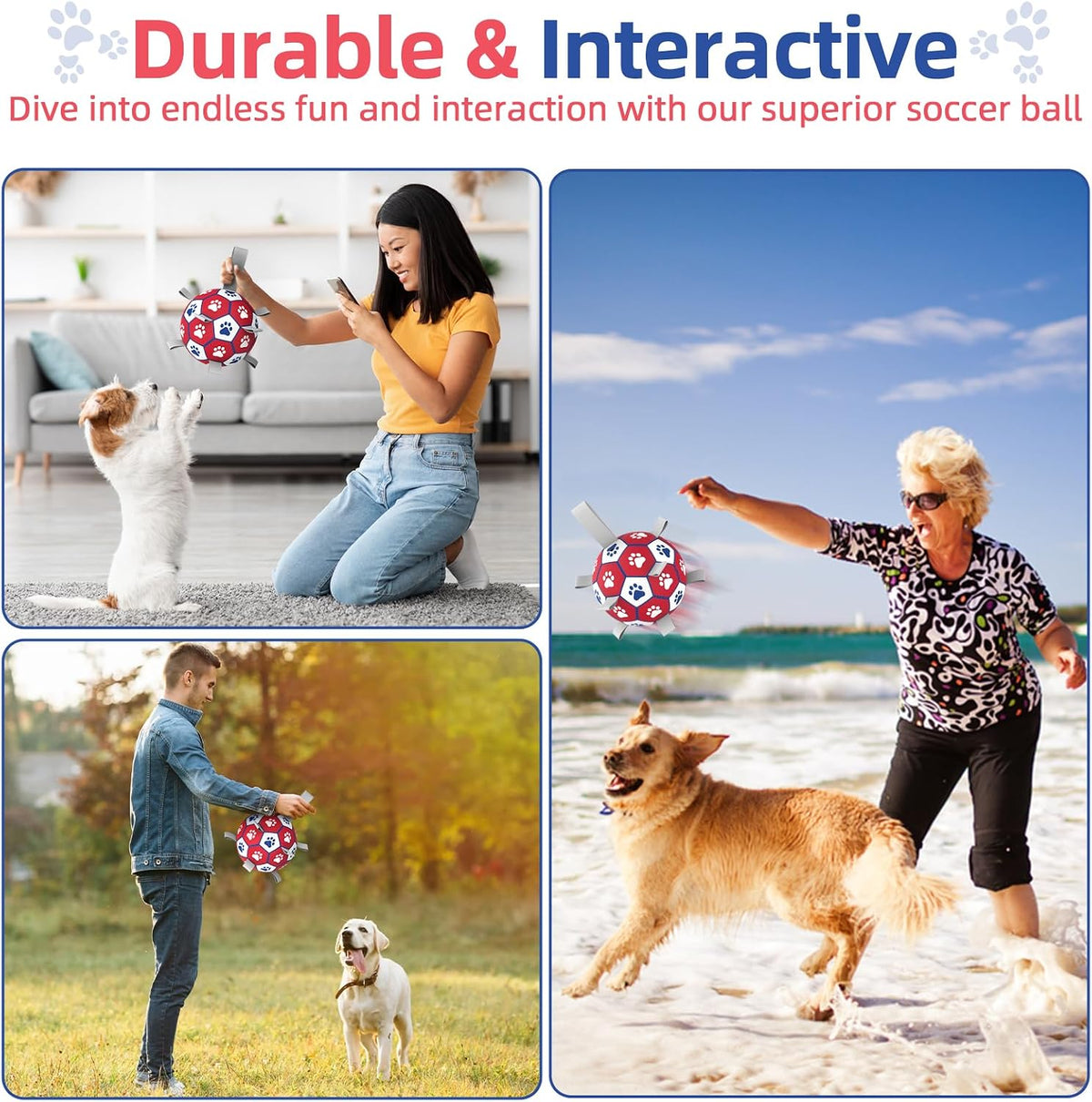 Diman Dog Balls,6 Inch Balls for Dogs with Straps, Dog Soccer Ball, Red | Dog Toy Balls for Small Medium Dogs, Outdoor Dog Toys, Dog Pool Water Toys,Puppy Toys to Keep Them Busy, Puppy Birthday Gifts