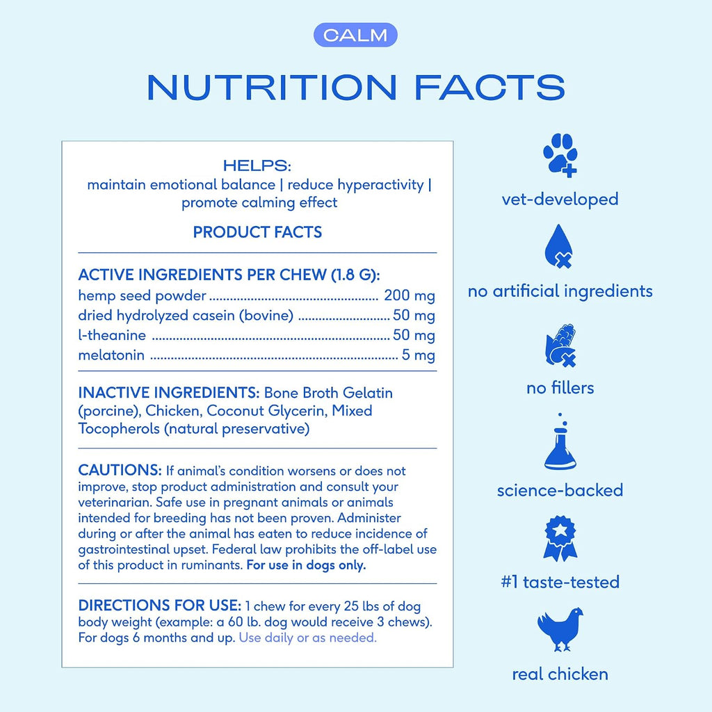 Native Pet Calming Chews for Dogs - Promotes Calming Effect, Supports Emotional Balance & Reduces Hyperactivity - Hemp Seed, Melatonin for Dogs, L-Theanine & Casein - Air-Dried 30 Chews