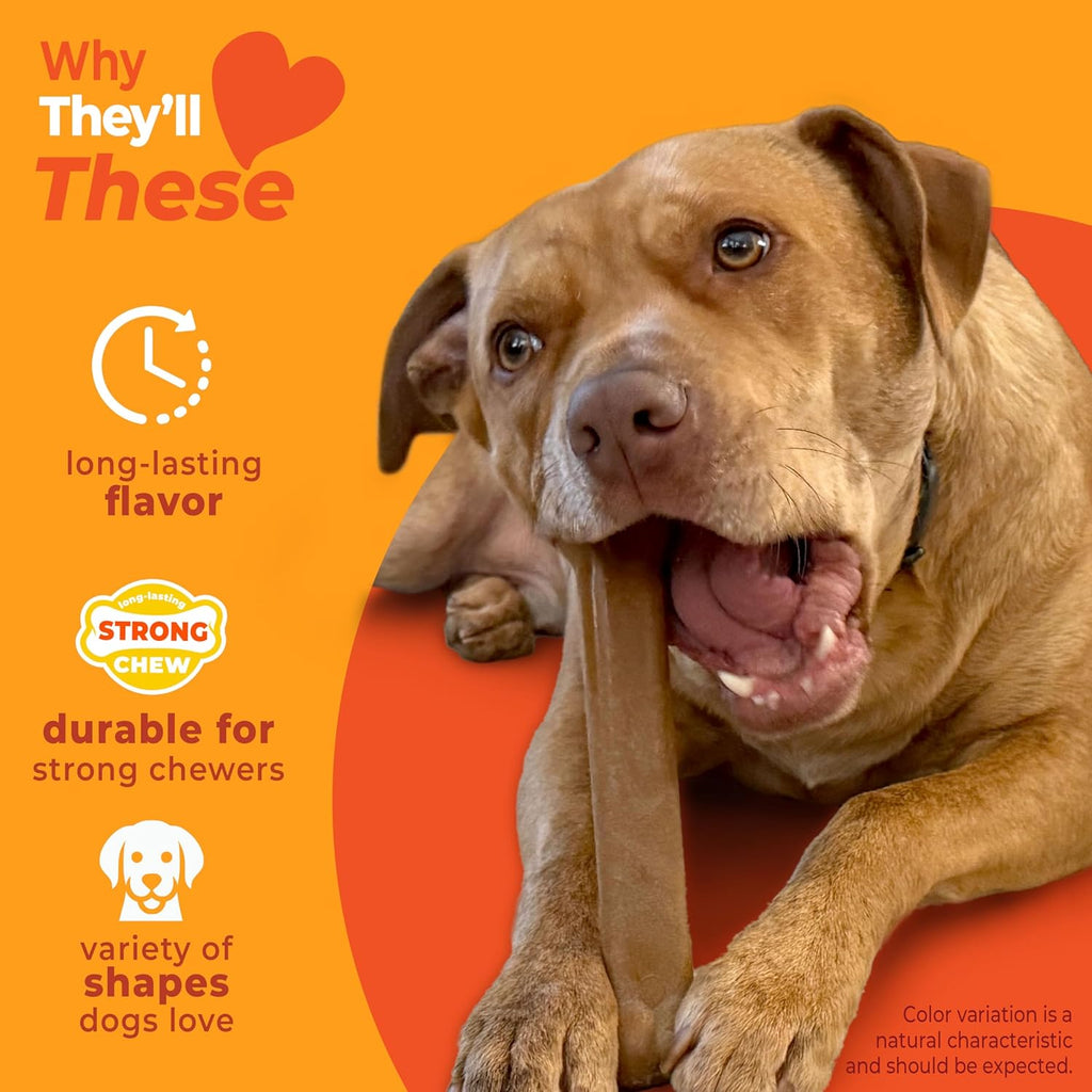 Nylabone Strong Chew Dog Toy 4-Pack, Durable Chew Toys, Large Dogs | Dog toys for aggressive chewers, made with real bacon, bison, venison, beef and chicken; for large breed dogs up to 50 lbs