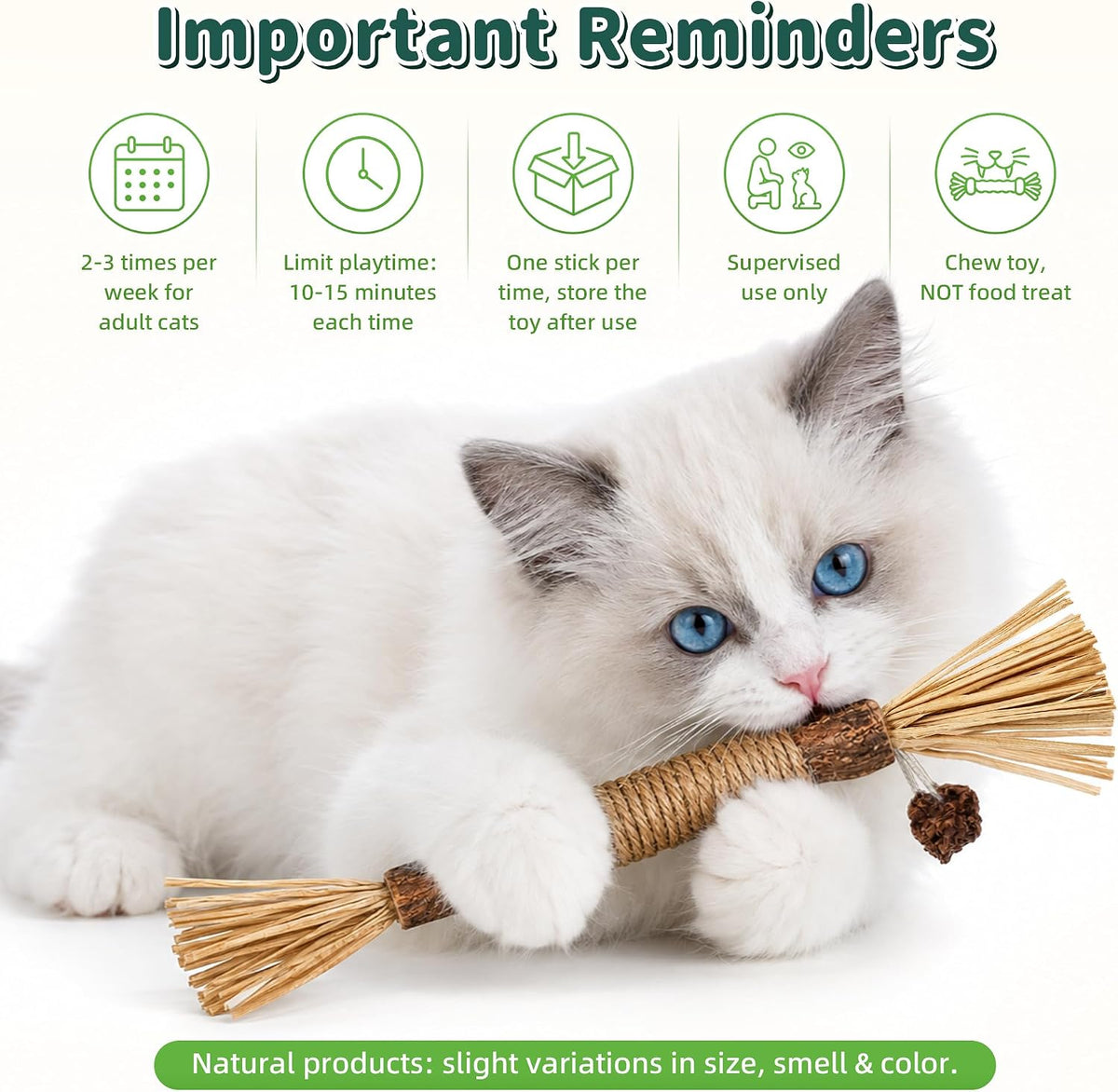 BAWAN Silvervine Sticks Cat Chew Toys for Indoor Cats Dental Care Teeth Cleaning, Natural Kitten & Cat Teething Toys for Health, Cat Chew Stick Suitable for All Breeds of Aggressive Chewers Cat