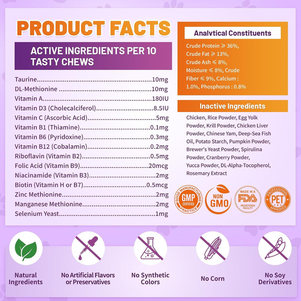 Carmelie Taurine for Cats Vitamins Treats, 15 in 1 Cat Multivitamin, 500 Ct