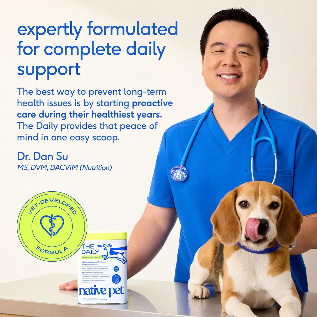 Native Pet The Daily Dog Vitamins & Supplements - 11-in-1 Multivitamin for Dogs - Daily Powder Supplement with Probiotics, Collagen - 60 Scoops