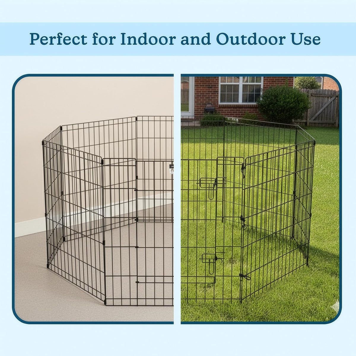 Dog Playpen - Foldable Metal Exercise Puppy Play Pen with 8 24x30in Panels - Indoor/Outdoor Pen with Door for Dogs, Cats or Small Animals by PETMAKER