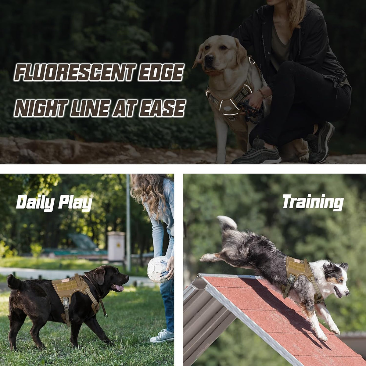 Auroth Tactical Dog Harness for Large Dogs No Pull Adjustable Pet Harness Reflective K9 Working Training Easy Control Pet Vest Military Service Dog Harnesses Army Yellow L