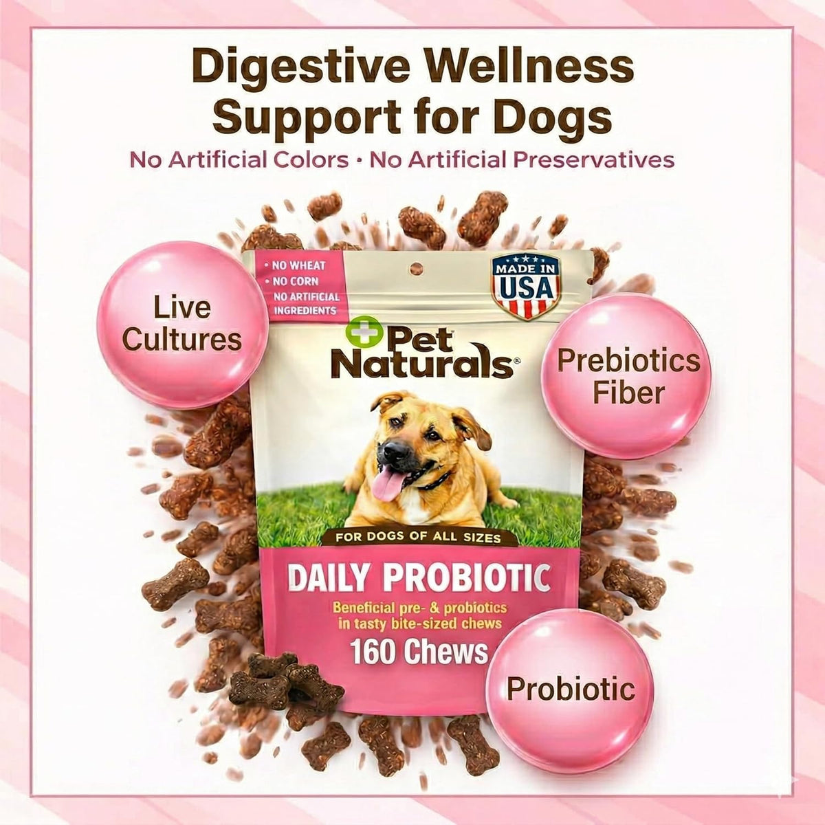 Pet Naturals Daily Probiotic Soft Chews for Dogs, Digestive and Immune Support Supplement, 1 Billion CFU Per Chew, Duck, 160 Count