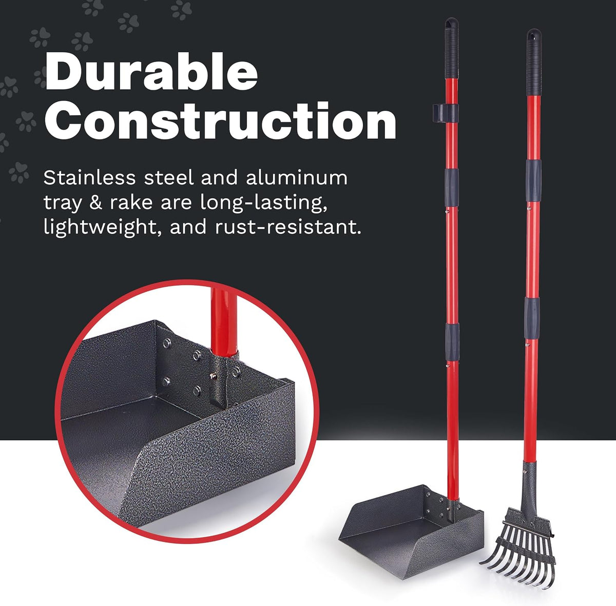 Pawler Pooper Scooper for Dogs with Long Handle Rake & Tray, Heavy Duty | Pawler Rustproof Aluminum Poop Scooper Set with 36+" Handles for Yard, Grass, Dirt & Gravel