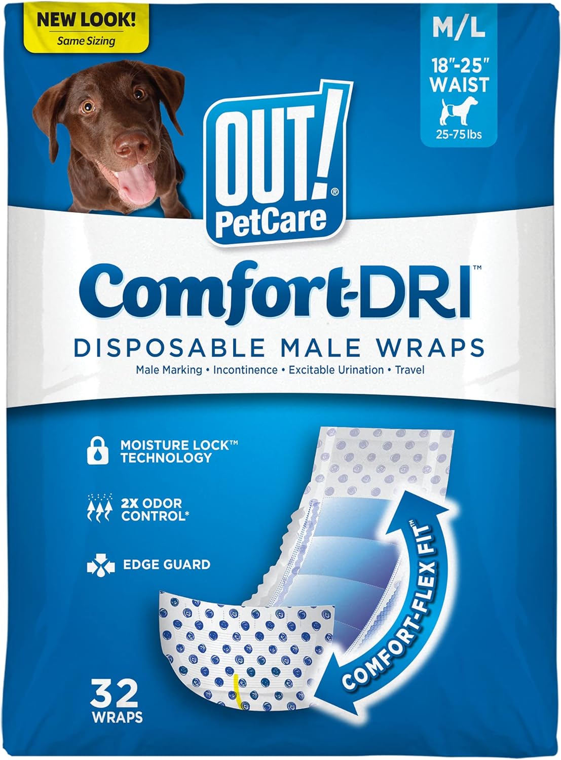 OUT! PetCare Male Dog Diapers, Disposable Belly Bands, XS/S, 32 Count | Dog Belly Bands, Potty Training, Incontinence Support, Leak Proof, Disposable Wraps, Male Wrap, Puppy Essentials, Dog Wrap