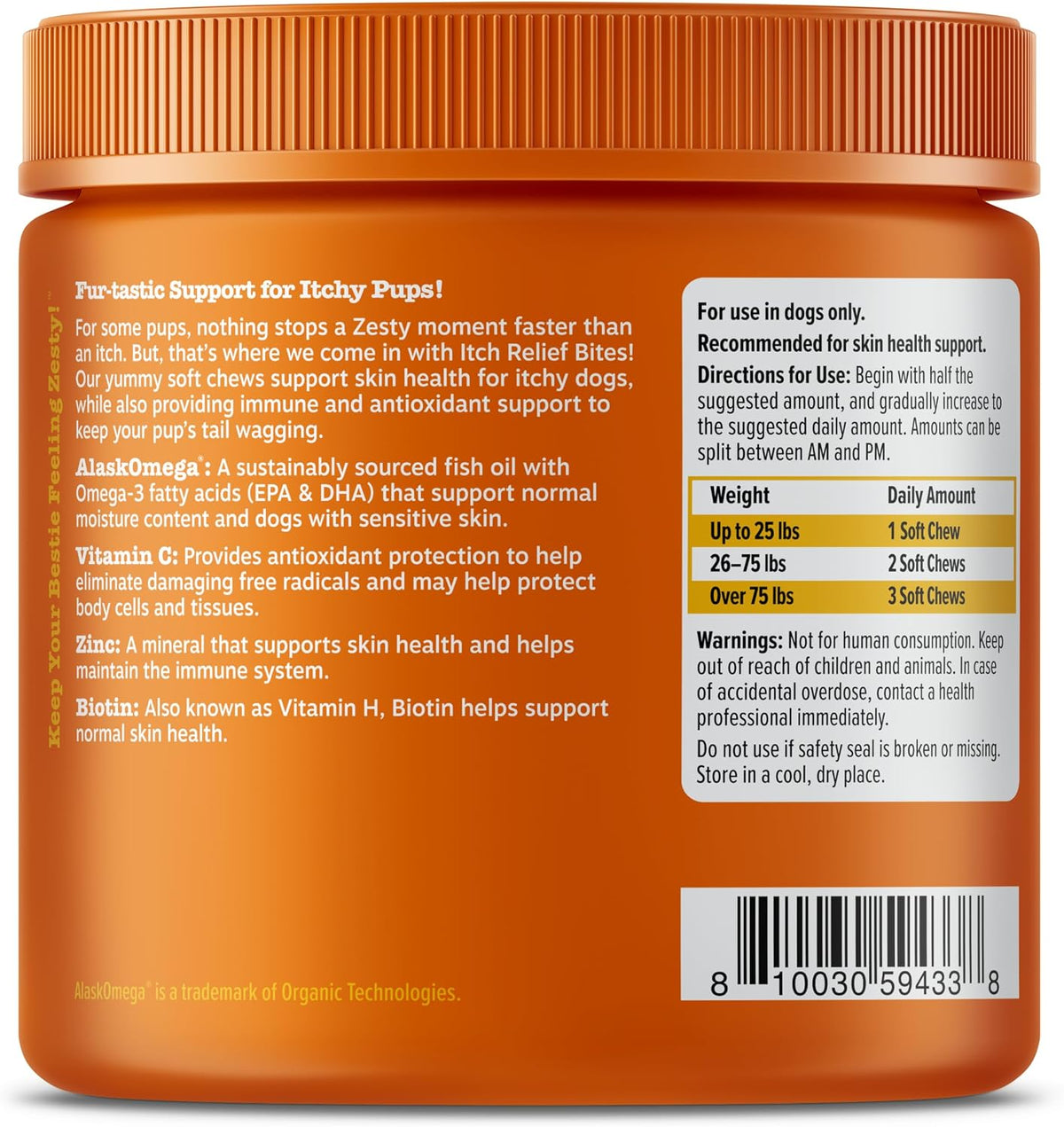 Zesty Paws Dog Itch Relief Chews - Omega-3 Fish Oil for Dogs, Chicken, 90ct