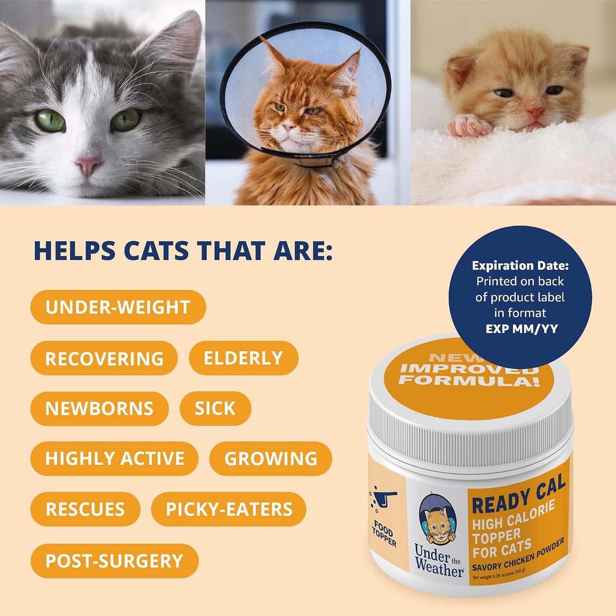 Under the Weather Ready Cal Powder for Cats | High-Calorie Weight Gainer & Appetite Stimulant | Cat Energy Booster Veterinarian-Approved Pet Supplement with Vitamins & Minerals | Chicken Flavor