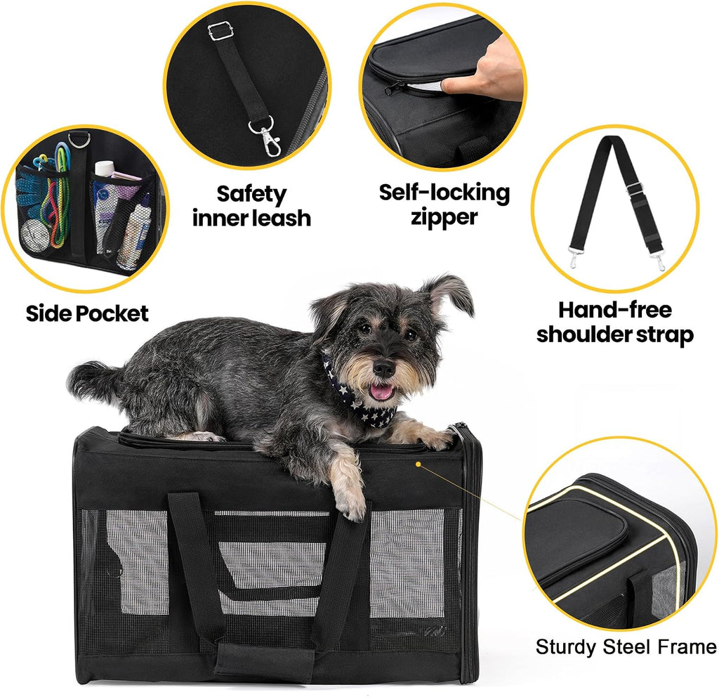 Conlun Cat Carrier Soft-Sided Pets Travel Carriers up to 15 Lbs,Black M