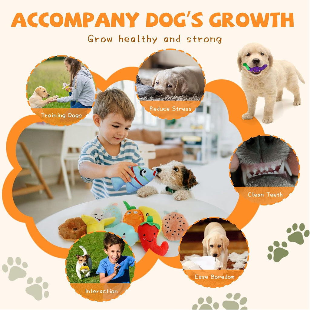 20-Pack Plush Squeaky Dog Toys for Small Dogs | 16 Plush Toys,4 Dog Bags,Built-In Squeakers,Keeps Dogs Busy,Boredom Relief