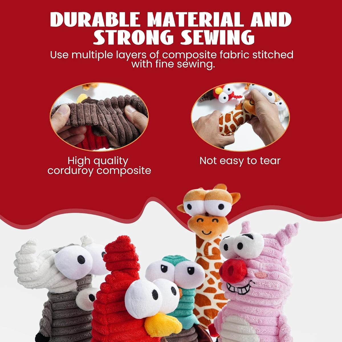 Nocciola 5-Pack Squeaky Dog Toys, Durable Stuffed Critter Zoo Dog Toys with Unique Squeak Sounds to Keep Dogs Busy, Puppy Toys for Small, Medium, and Large Dogs