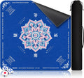 GreenD Mahjong Mat for Table 31.5"x31.5" Rubber American Mahjong Mat with Rules, Non Slip Noise Reduction Game Table Cover with Dice and Bag for Mahjong, Poker, Board, Card, Tile Games（Blue ）
