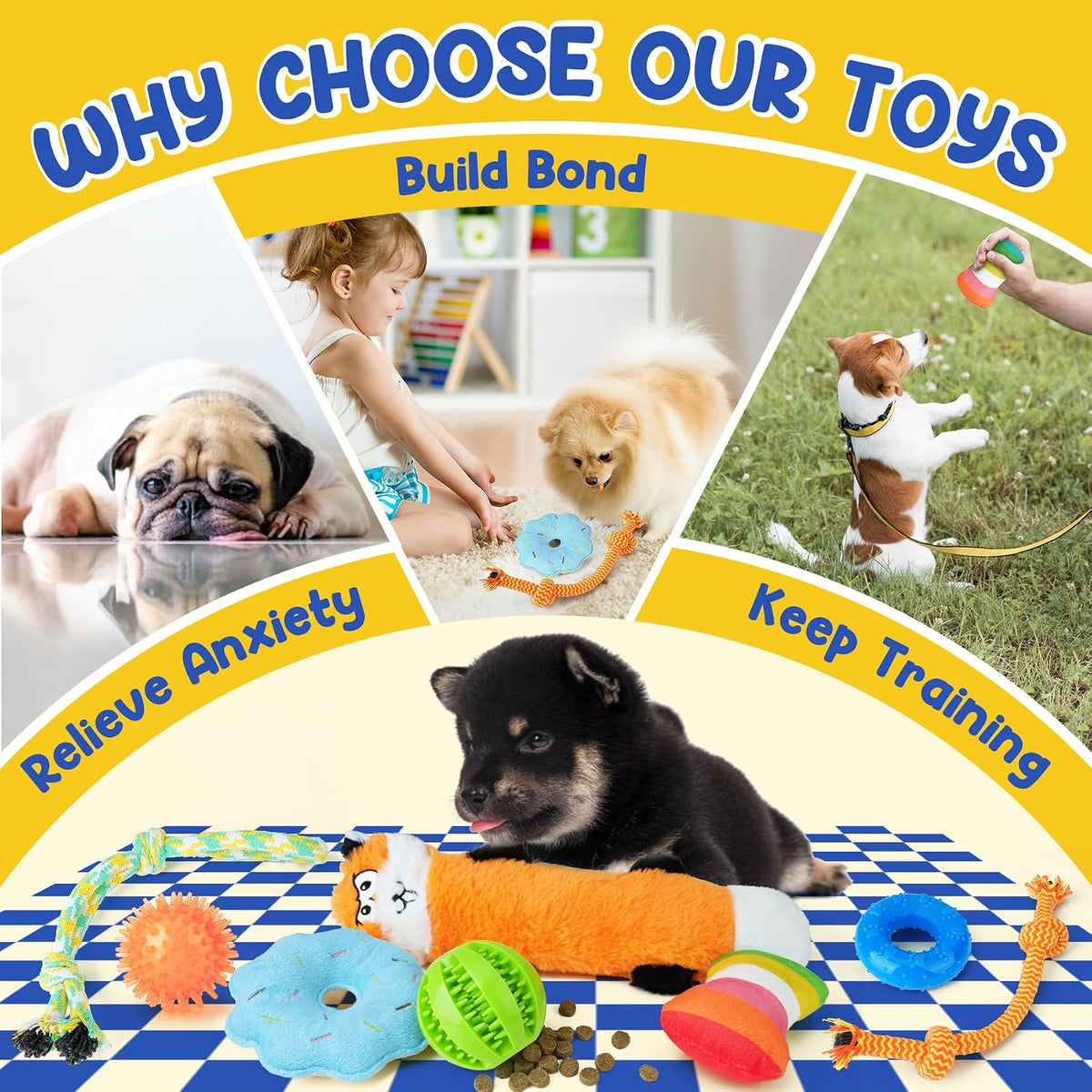 Puppy Toys for Teething, 9 Pack Cute Dog Chew Toys for Small Dogs | Tough Plush, Treat Ball & Ropes, Squeaky Toys with Crinkle, Keep Dogs Busy for Boredom, Tug of War, Suitable for Small Breed