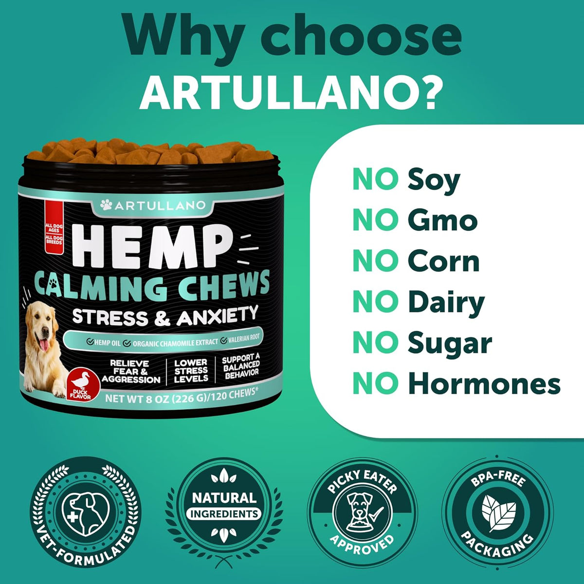 Dog Calming Chews - 120 Treats - Hemp Calming Chews for Dogs for Anxiety