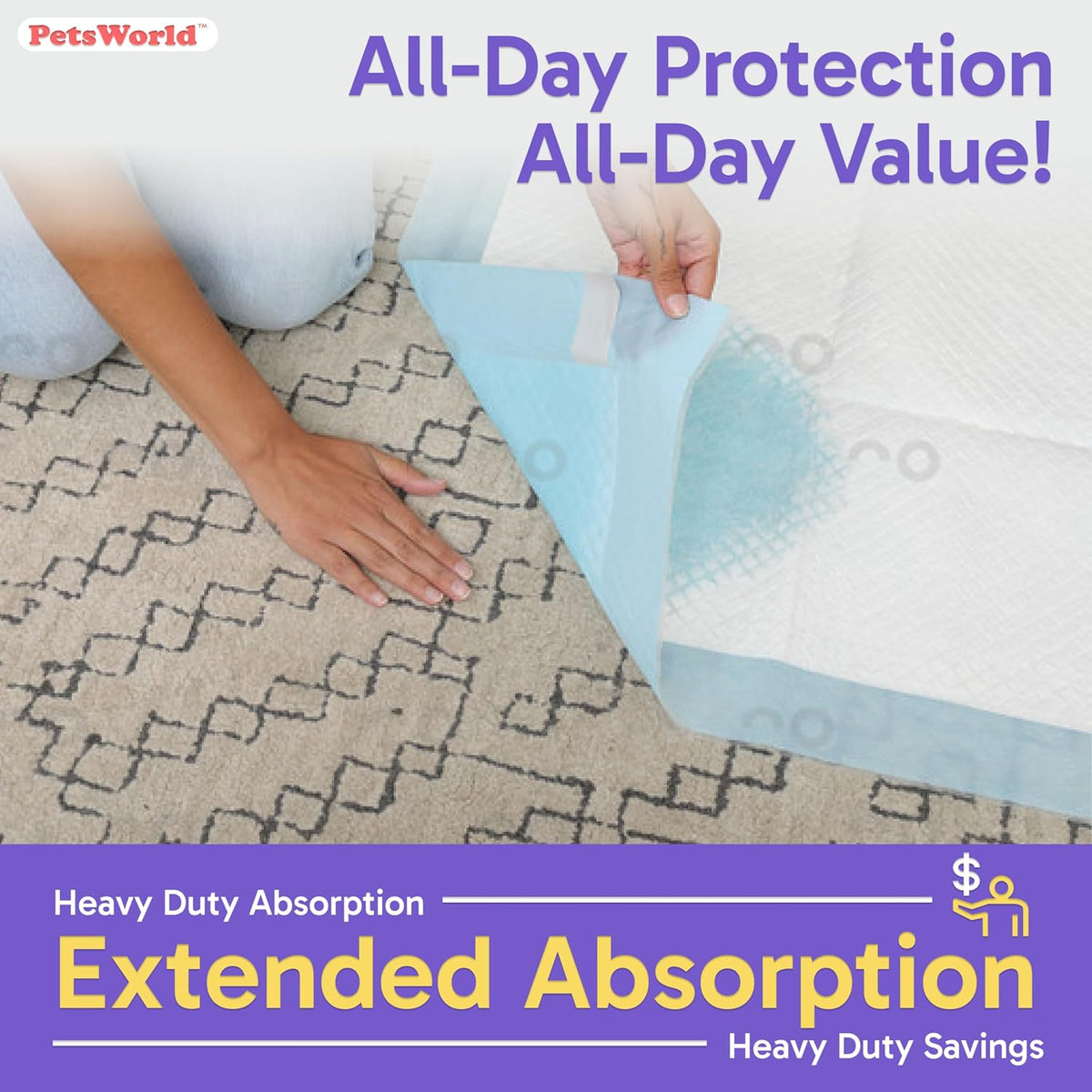 PetsWorld Enormous Dog Pee Pads 37"x54" 50 Count – XXXL Pet Pee Pads for Giant Dogs & Pets, Heavy Duty Leak-Proof Dog Training Pads, Super Absorbent Quick-Dry Potty Pads with Adhesive Tabs