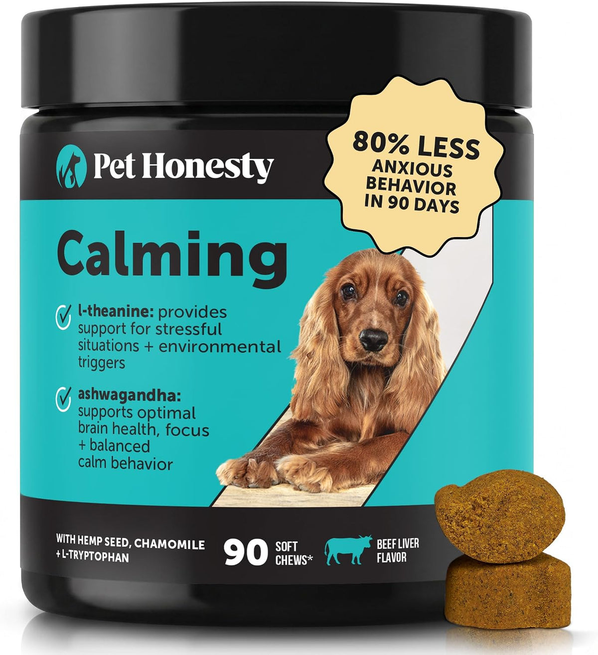 Natural Hemp Calming Chews for Dogs, Maximum Strength Stress Support for Anxiousness with Melatonin & Valerian Root, Non-Sedating Dog Relaxing Chews for Separation, Thunder & Vet Visits – Duck (90 Ct)