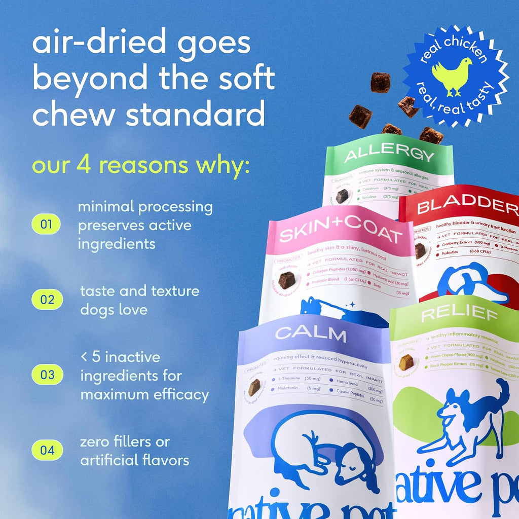 Native Pet Calming Chews for Dogs - Promotes Calming Effect, Supports Emotional Balance & Reduces Hyperactivity - Hemp Seed, Melatonin for Dogs, L-Theanine & Casein - Air-Dried 30 Chews