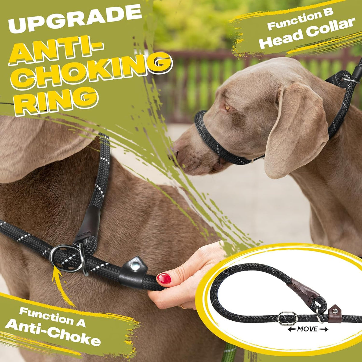 Fida Durable Slip Lead Dog Leash, 6 FT x 1/2" Dog Training Leash, Black | For Large Medium Dogs, Comfortable Heavy Duty Rope Slip Leash, Highly Reflective for Night Safety, No Pull Pet Loop Leash