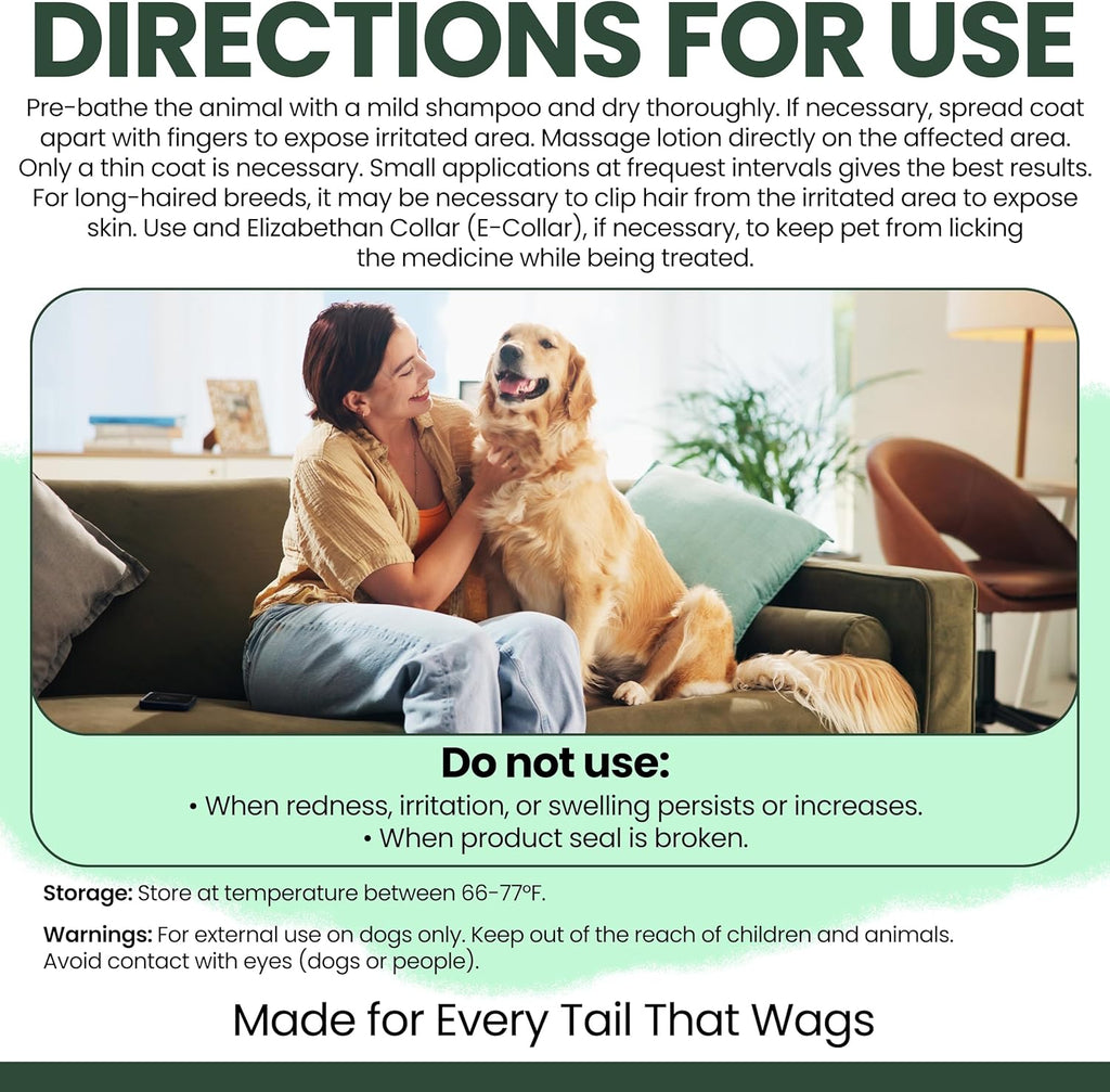 Hydrocortisone Lotion for Dogs - 4 oz Anti Itch Cream for Skin | Dermatitis Relief, Moist Eczema Support, Bug Bite Soothing, Easy Application, Made in USA