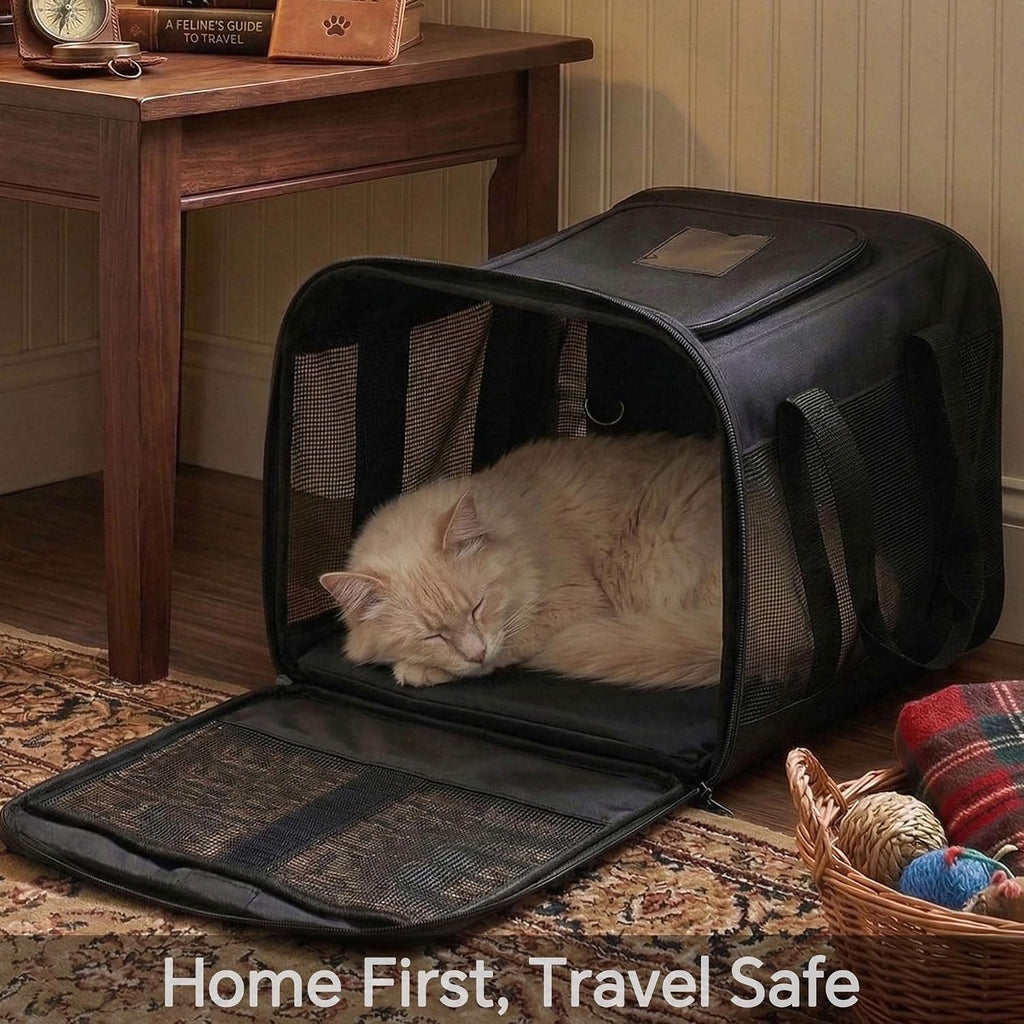 Conlun Cat Carrier Soft-Sided Pets Travel Carriers up to 15 Lbs,Black M