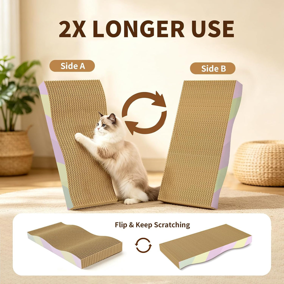 Cat Scratching Board 2-Pack, Reversible Cat Scratcher Pad, Large