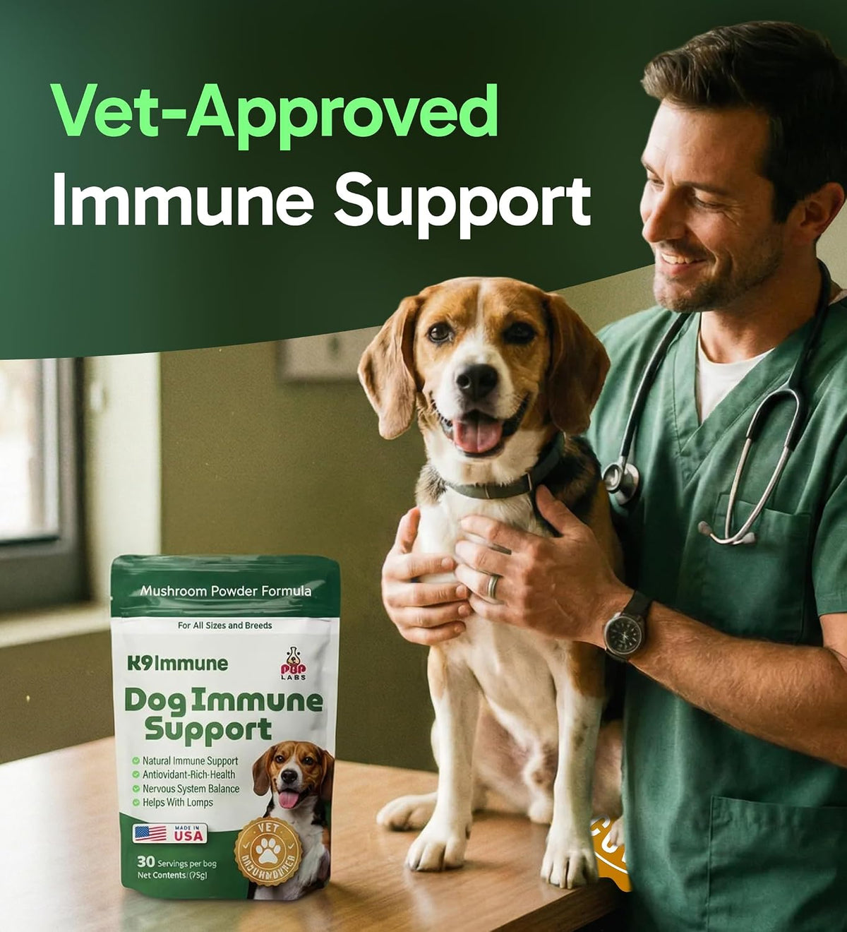K9 Immune, All-Natural Mushroom Powder for Dogs for Immunity, Digestion, Joints, & Energy, Antioxidant-Rich & USA-Made, Dog Immune Support with Turkey Tail Mushroom for Dogs, 30 Servings