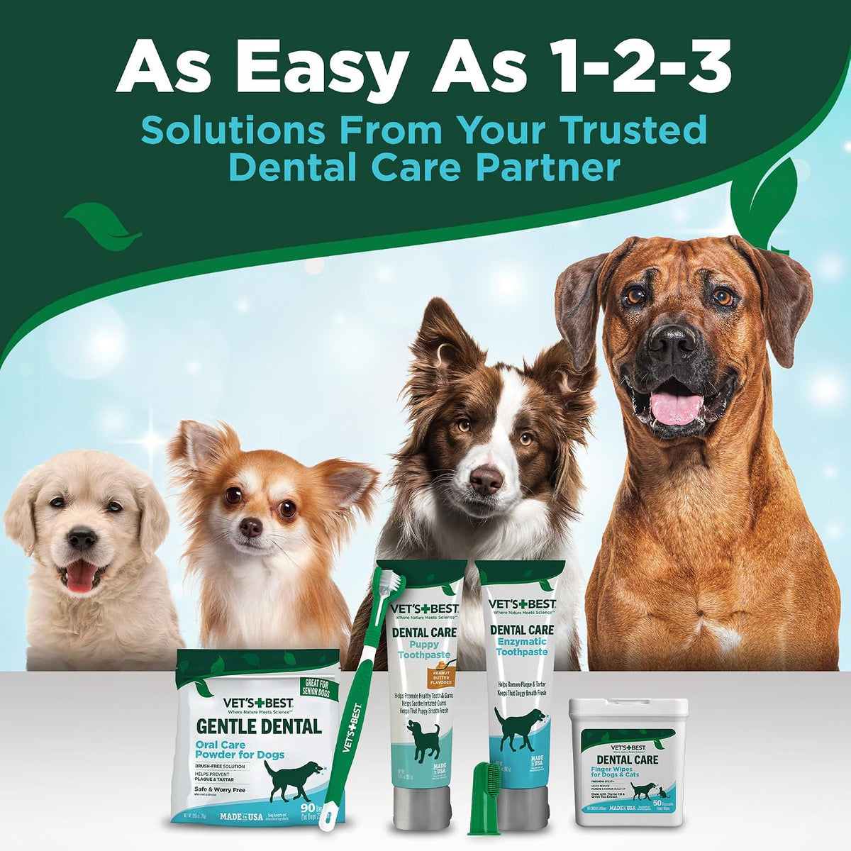 Vet's Best Finger Dental Wipes for Dogs & Cats, Fresh Breath, 50 Count