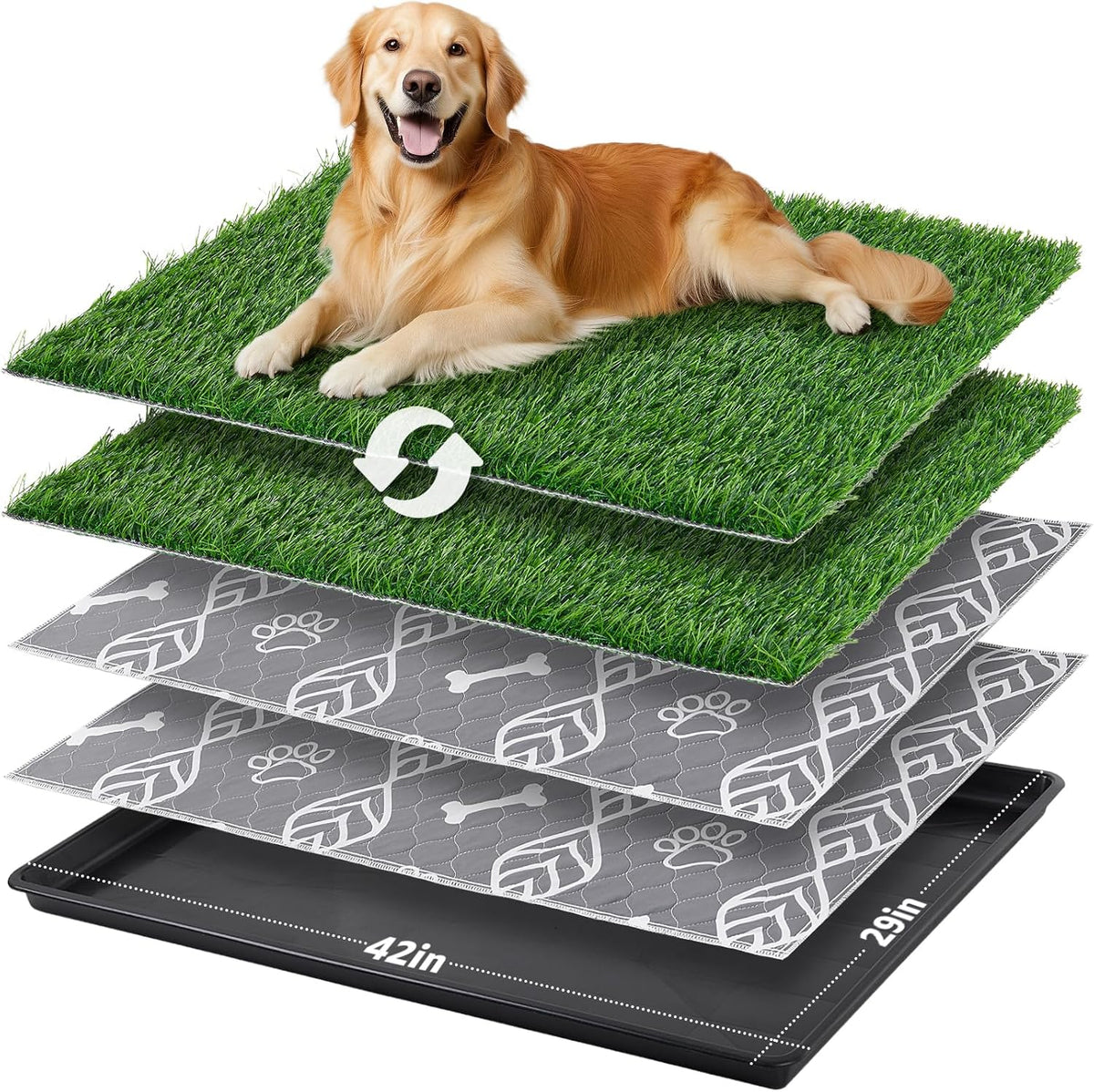LOOBANI Large Dog Grass Pad with Tray - 35x23in for Balcony Apartment | Dog Potty with 2 Artificial Grass & 2 Washable Pee Pads for Replacement, Quick-Absorbency, Easy to Clean, Indoor/Outdoor Use