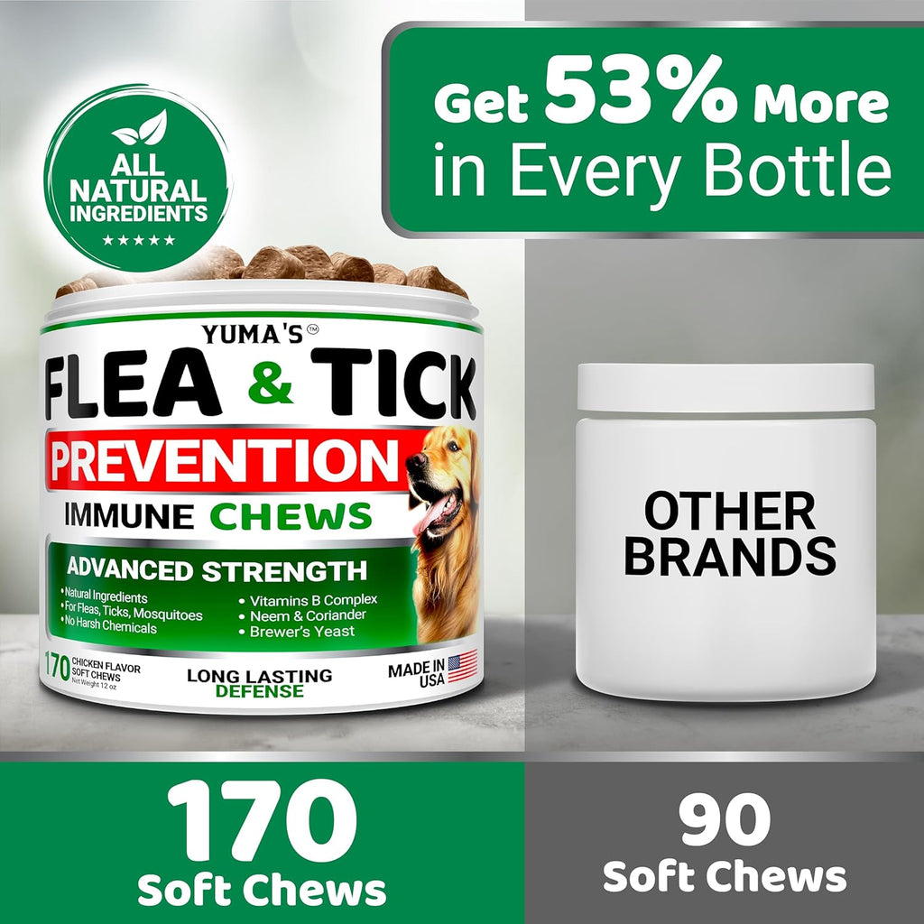 Flea and Tick Prevention for Dogs, 170 Chews, Natural Oral Supplement | Dog Flea & Tick Treatment & Control Chews for Small, Medium & Large Dogs - All Breeds & Ages - Chicken Flavor - Made in USA